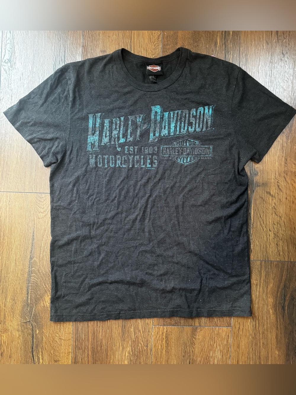 Harley-Davidson Black Tee with Teal Logo Print
